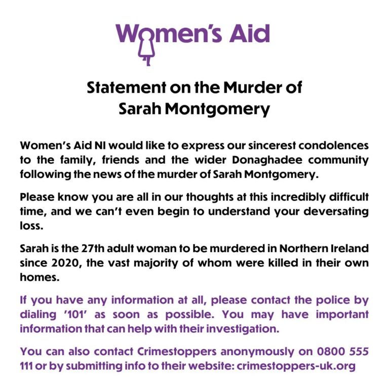 Women's Aid Statement following the news of the murder of Sarah Montgomery.